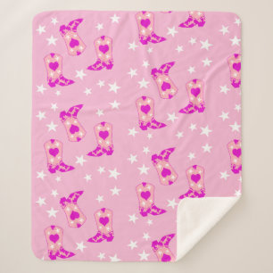Modern Girly Pink Cowgirl Western Boots Stars Pink Sherpa Blanket