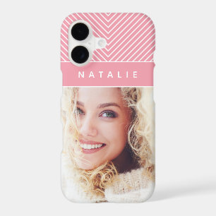 Modern, girly pink geometric stripe personalise