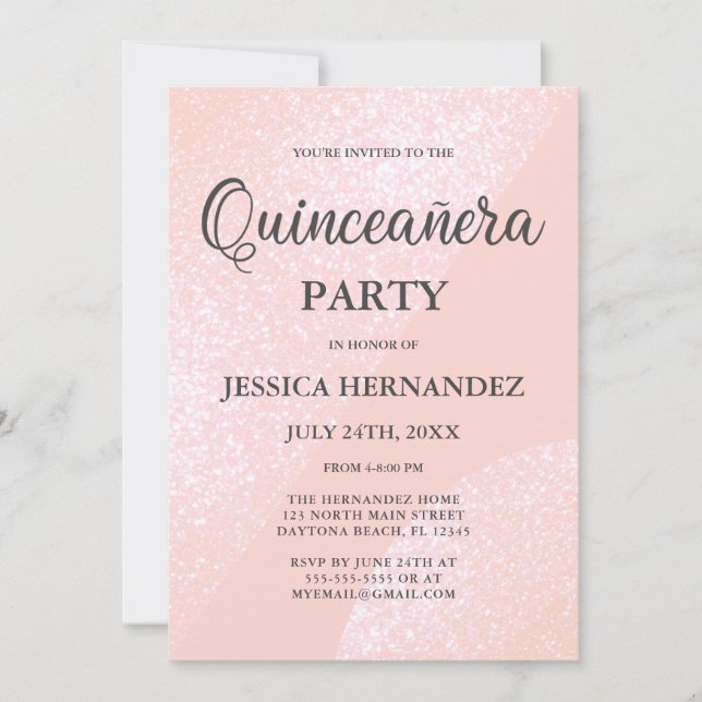 Modern Girly Pink Glitter Geometric Quinceañera Invitation (Front)