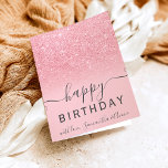 Modern girly pink glitter ombre 2 photo birthday card<br><div class="desc">Modern girly pink glitter ombre pastel blush pink 2 photo happy birthday greeting card.</div>