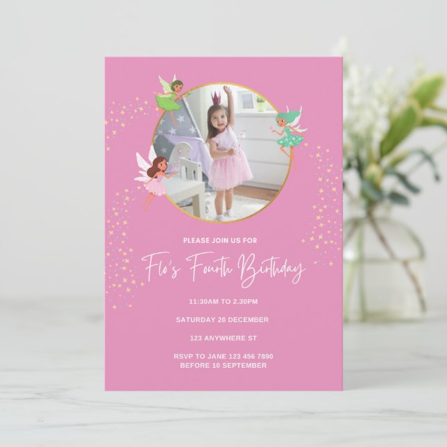 Modern Girly Pink Gold . Birthday Party Invitation (Standing Front)