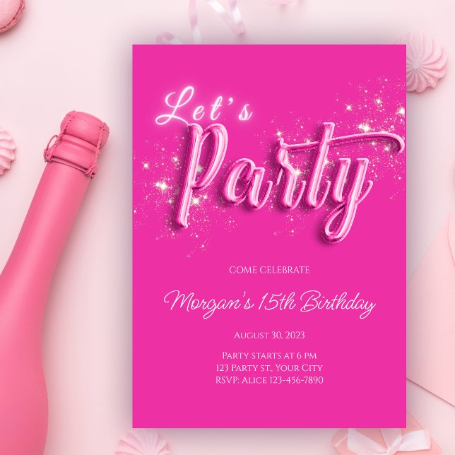 Modern Girly Pink Gold Glitter Birthday Party Invitation (Creator Uploaded)