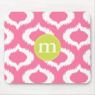 Modern Girly Pink Ikat Diamonds Personalised Mouse Pad