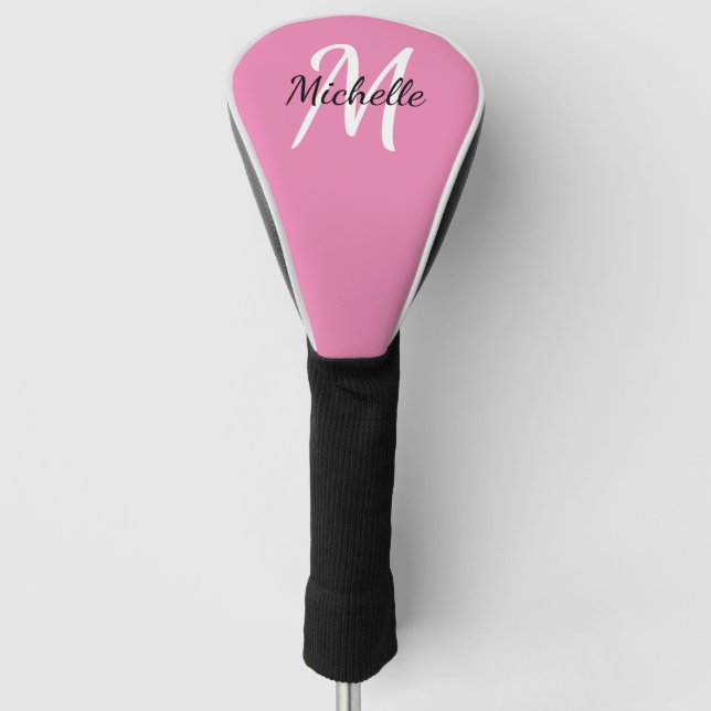 Modern Girly Pink Monogram Name + Initial Golf Head Cover (Front)