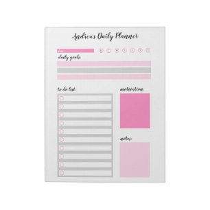 Modern Girly Pink Personalised Daily Planner Notepad