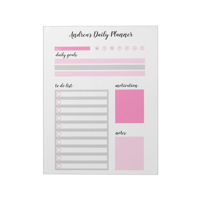 Modern Girly Pink Personalised Daily Planner Notepad (Rotated)