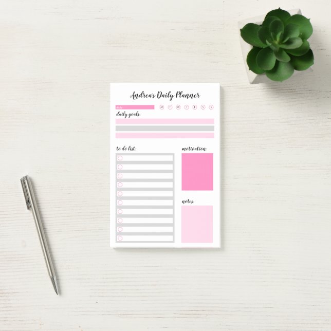 Modern Girly Pink Personalised Daily Planner Post-it Notes (Office)