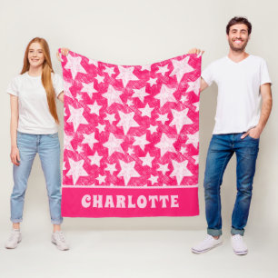 Modern Girly Pink Stars Pattern Personalised Name Fleece Blanket
