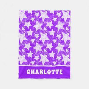 Modern Girly Purple Star Pattern Personalised Name Fleece Blanket
