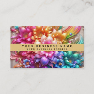 Modern Girly Rainbow Flowers and Glitter Drips Business Card