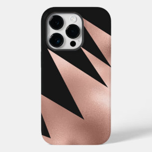 Modern Girly Rose Gold Black Geometric iPhone 14 Pro Case