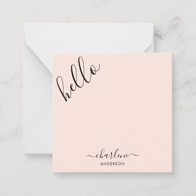 Modern Girly Rose Pink Hello Script Card (Front)