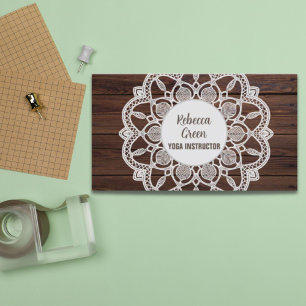 Modern Girly Rustic Woodgrain Yoga Mandala  Business Card