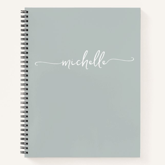  Modern Girly Sage Green Script Monogram Name Notebook (Front)
