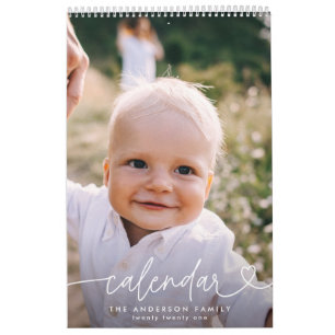 Modern girly script typography minimal multi photo calendar