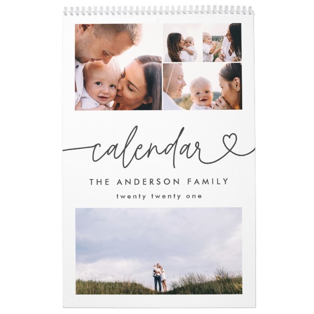 Modern girly script typography minimal multi photo calendar (Cover)