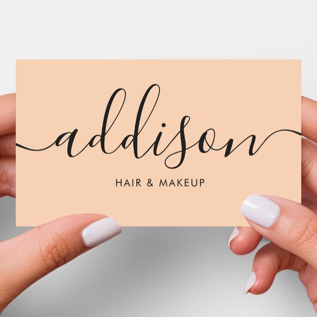 Modern Girly Soft Peach Minimalist Calligraphy Business Card (Creator Uploaded)