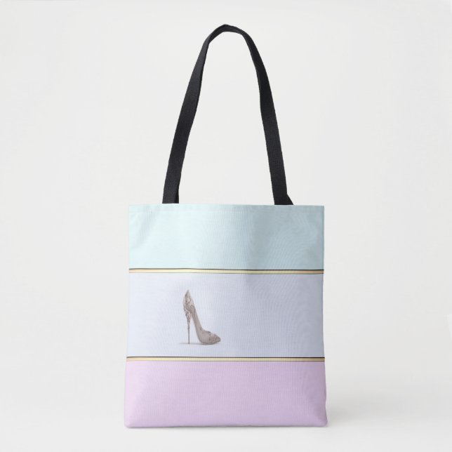 Modern Girly Striped,Ombre ,High Heel Tote Bag (Front)