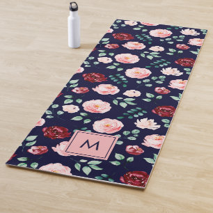 Modern Girly Stylish Monogrammed Floral Pattern Yoga Mat