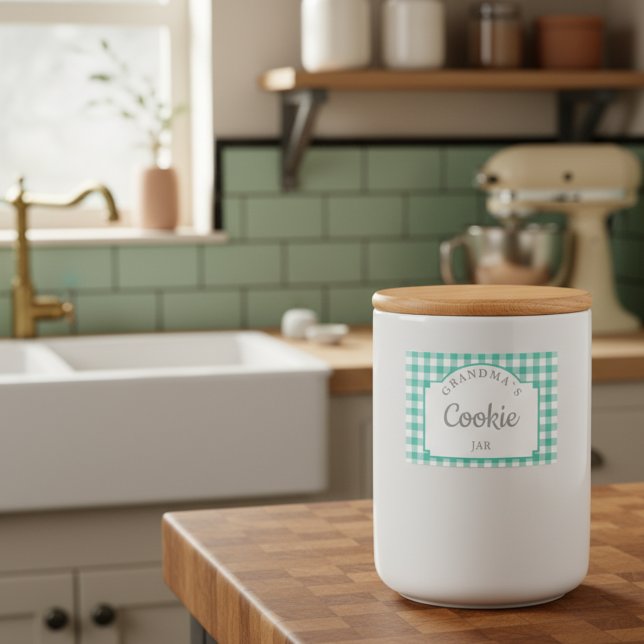 Modern Girly Teal Gingham Typography Food Label (Modern Girly Teal Gingham Typography Food Label)