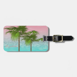 Modern Girly  Tropical, Palm Tree Luggage Tag