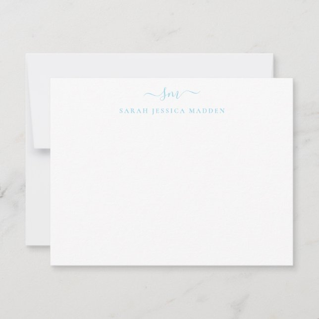 Modern Girly Two Monogram Script Light Baby Blue Card (Front)