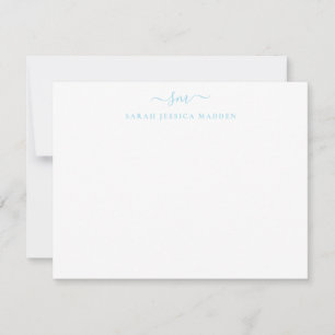 Modern Girly Two Monogram Script Light Baby Blue Card