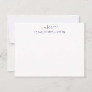 Modern Girly Two Monogram Script Purple Violet Card
