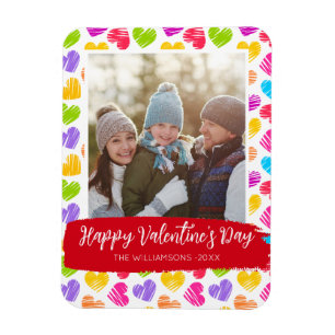 Modern Girly Vibrant Doodled Hearts Pattern Photo Magnet