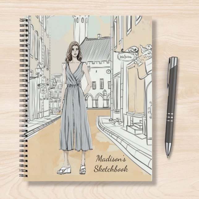 Modern Girly Watercolor Fashion Personalised Name Notebook (Creator Uploaded)