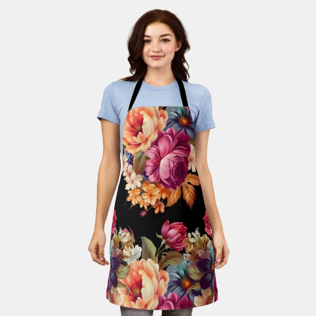 Modern Girly Watercolor Floral Apron (Worn)