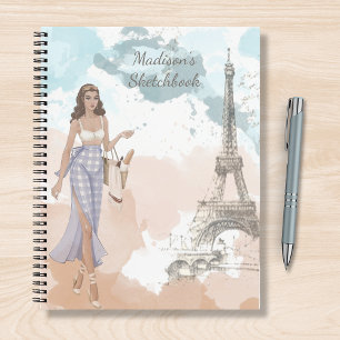 Modern Girly Watercolor Paris Personalised Name Notebook