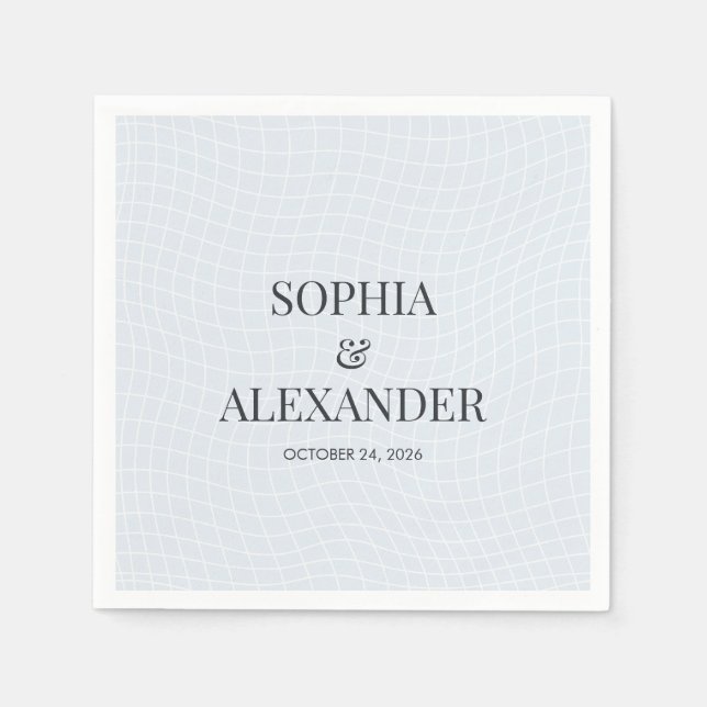 Modern Glacial Blue & Warped Grid Napkin (Front)