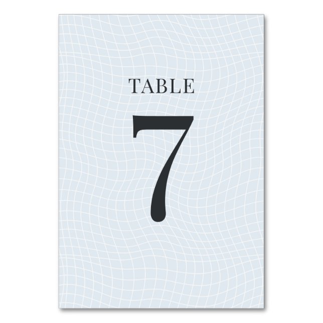 Modern Glacial Blue & Warped Grid Table Number (Front)