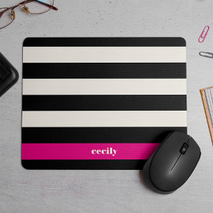 Modern Glam Black, Cream & Fuchsia Stripe Mouse Pad