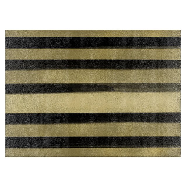 Modern Glam Black & Gold Brush Stroke Stripe Chic Cutting Board (Front)