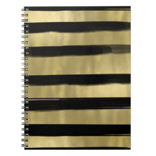 Modern Glam Black & Gold Brush Stroke Stripe Chic Notebook