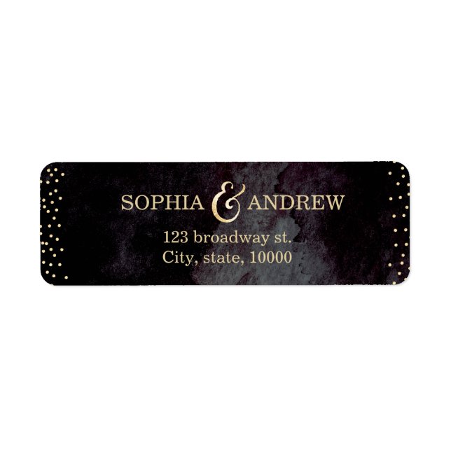 Modern glam black gold glitter return address label (Front)