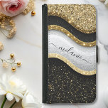 Modern Glam Black White Gold Glitter Name Samsung Galaxy S5 Wallet Case<br><div class="desc">This sophisticated design features sleek black and white waves accented with luxurious gold glitter, creating a chic and contemporary look. Personalised with your name, this stylish case not only offers premium protection for your iPhone but also adds a touch of elegance and individuality. Perfect for those who love to blend...</div>