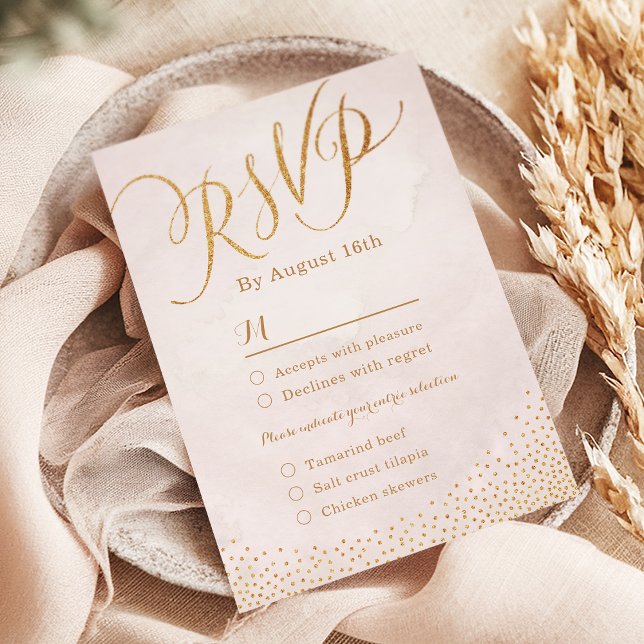 Modern glam blush rose gold calligraphy RSVP Card (Modern glam blush rose gold calligraphy RSVP)