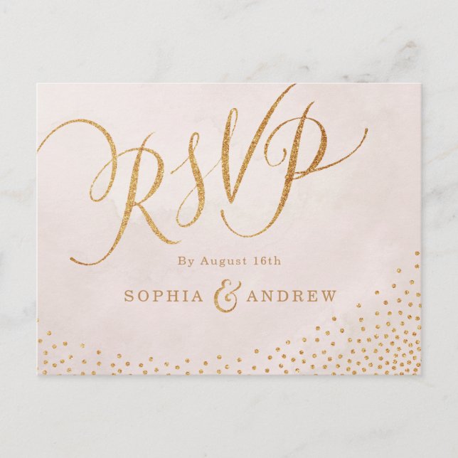 Modern glam blush rose gold calligraphy RSVP Invitation Postcard (Front)