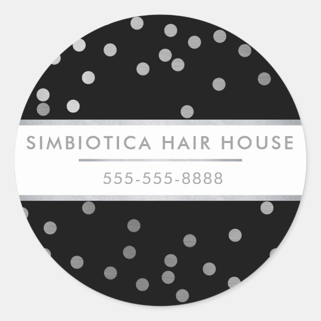 MODERN GLAM CONFETTI polka dot silver black Classic Round Sticker (Front)