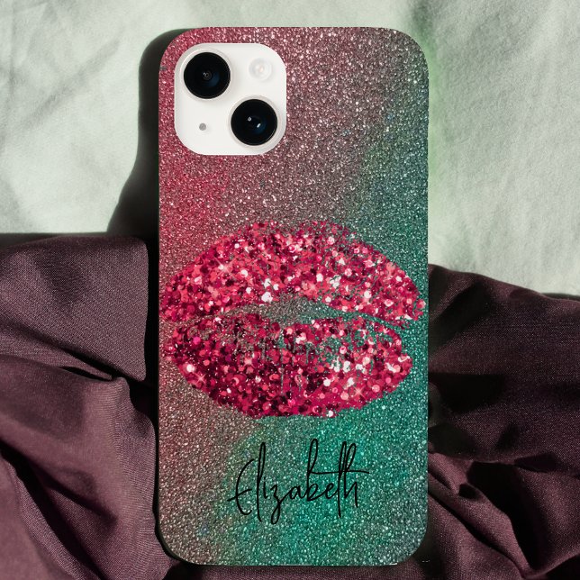 Modern Glam Glittery Kiss Lipstick Imprint  Case-Mate iPhone Case (Creator Uploaded)