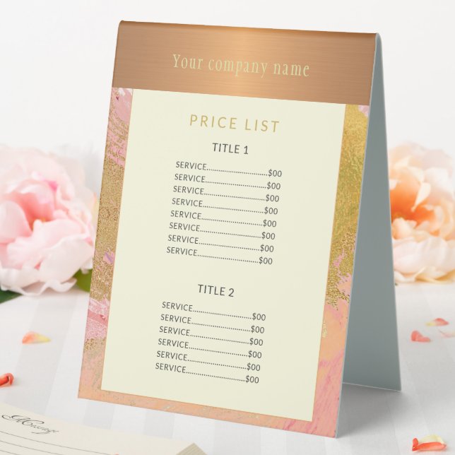 Modern glam gold blush abstract glitter pricelist (In SItu (Wedding))