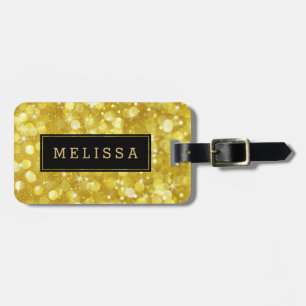 Modern Glam Gold Bokeh Glitter Black Accent Luggage Tag
