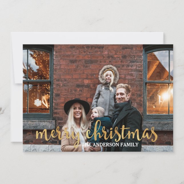 Modern Glam Gold Confetti 3 Family Photo Christmas Holiday Card (Front)