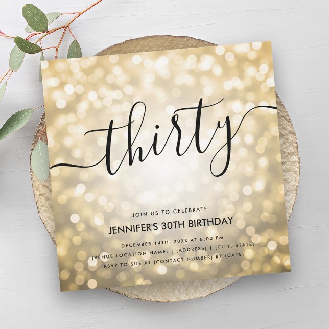 Modern Glam Gold Glitter Lights 30th Birthday  Invitation (Modern Glam Gold Glitter Lights 30th Birthday Invitation)
