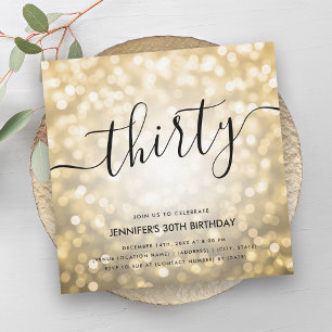 Modern Glam Gold Glitter Lights 30th Birthday Invitation