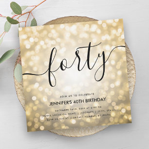 Modern Glam Gold Glitter Lights 40th Birthday Invitation