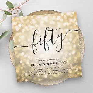 Modern Glam Gold Glitter Lights 50th Birthday  Invitation